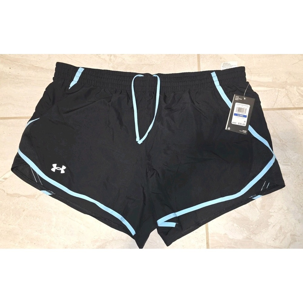 Under Armour Fly By 3" Shorts Womens XL Black Teal Running Mesh Line NWT